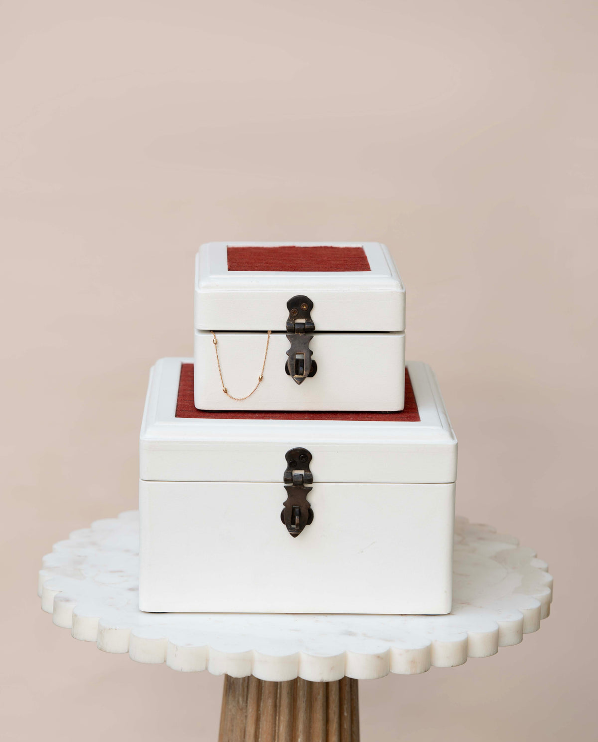 White wooden jewelry box or decorative box set