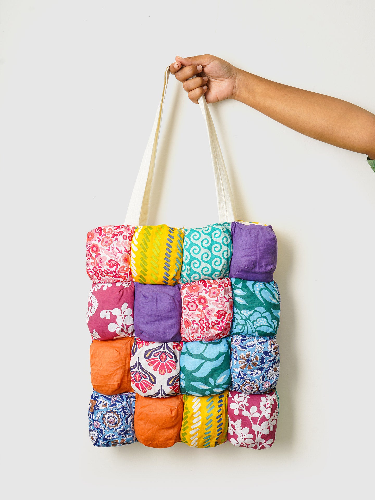 Colorful quilted patchwork tote bag