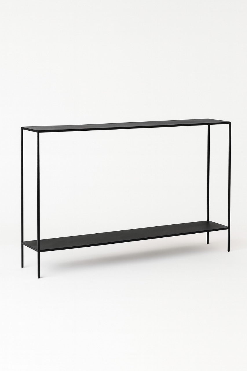 Black console table on a white background